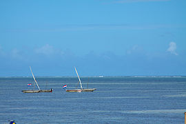 Trimarans in the lagoon at Nyali.