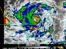 Infrared satellite animation of Amphan rapidly intensifying, an eye has formed over the center