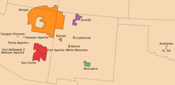 Map showing the White Mountain Apache Reservation