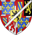 Arms of Antoine of Burgundy: arms of Bourgogne under Philip III, brisé by a cotice en barre argent.