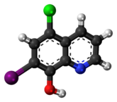 Ball-and-stick model of the clioquinol molecule