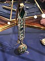 Emerald and diamond chatelaine with watch in antique Hermitage display case