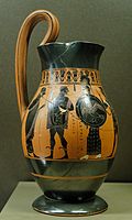 Black-figure olpe (wine vessel) by the Amasis Painter, depicting Heracles and Athena, c. 540 BC, Louvre