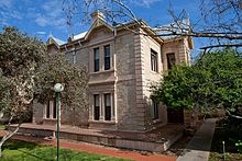 This is a photograph of Abraham House, one of a number of heritage-listed buildings at Lincoln College, a residential college for university students in Adelaide.