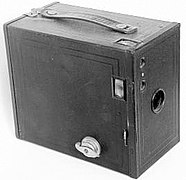 Point-and-shoot box camera, the first type of mass-produced film camera, c. 1910s
