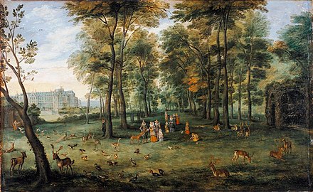 The archdukes Albert and Isabella walking in the park of their Brussels palace, Jan Bruegel the Elder, c. 1609–1621[4]
