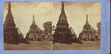 Stereocard of Burmese pagodas, c. 1890s