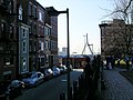 From left to right can be seen the Skinny House, the Leonard P. Zakim Bunker Hill Memorial Bridge, and the Copp's Hill Burying Ground.