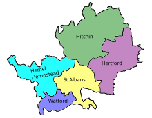 Map of parliamentary constituencies in Hertfordshire 1918–1945