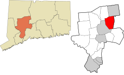 Wolcott's location within the Naugatuck Valley Planning Region and the state of Connecticut