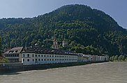 View to the town with former monastery and churchtower