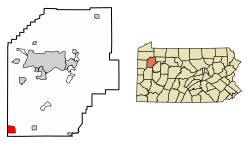 Location of Barkeyville in Venango County, Pennsylvania.