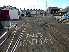 The track layout in the station, with the old goods shed (The Shed)