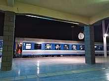 A passenger train in Nishapur train station, 2020.