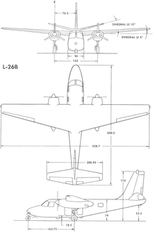 3-view line drawing of the Aero Commander L-26B