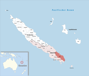 在新喀里多尼亚与南部省的位置