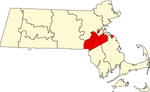 Map of Massachusetts highlighting Norfolk County