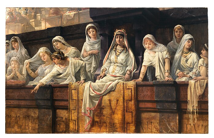 Leroux's painting of Vestal virgins at the Roman Colosseum (c. 1890)