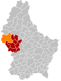 朗布鲁克在卢森堡地图上的位置，朗布鲁克为橙色，雷当日县为深红色