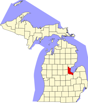 Map of Michigan highlighting Bay County