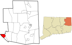Willimantic's location within Windham County and Connecticut