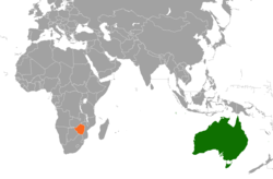 Map indicating locations of Australia and Zimbabwe
