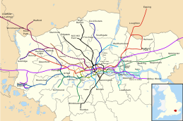 Geographical map of London rail and tube