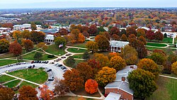 Drone photo showing an overhead view of the MidAmerica University Campus