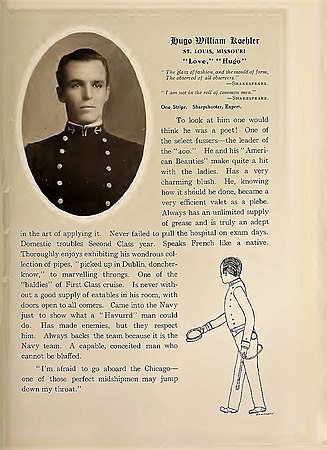 Midshipman Hugo W. Koehler, USN, in the 1909 Lucky Bag