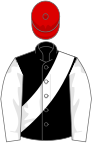 Black, white sash and sleeves, red cap