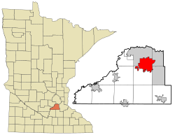 普赖尔莱克在斯科特县及明尼苏达州的位置（以红色标示）
