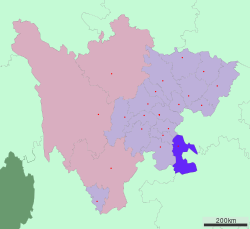 Location of Luzhou City jurisdiction in Sichuan