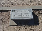 The grave of Don J. Frankenberg (1873-1952) and his wife Carrie I. Frankenberg (1882-1963). Don J. Frankenberg was a member of the pioneer Frankenberg family who were ranchers in the Tempe area in 1888. In 1915 he was selected to experiment with Pima Long Staple Cotton as part of the program with the Government Experimental Farm at Sacaton, Arizona. Frankenberg was civic-minded, serving as president of Tempe Union High School and as Trustee of the Tempe Board of Education during the 1920s. He is buried in Sec. 6 -10.