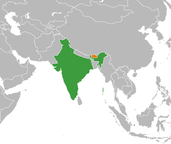 Map indicating locations of India and Bhutan