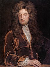 oil painting of clean-shaven white man in long brown wig