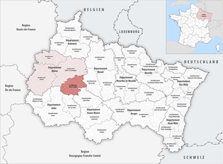 维特里勒弗朗索瓦区在大东部大区与马恩省的位置