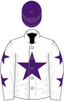 White, purple star and stars on sleeves, purple cap