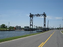 View of the lift bridge across Bayou la Loutre.