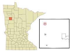 伯茹在马诺门县及明尼苏达州的位置（以红色标示）