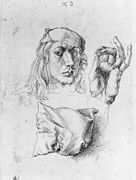 Self-portrait with a pillow, drawing of 1491–92. This study for the 1493 Louvre self-portrait was executed on the reverse of that canvas.[10]