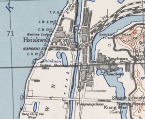 1927年，江口站的地理位置（地图中以KIANGKAU STA.标注）