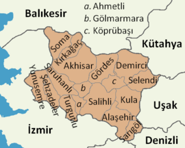 Map showing Şehzadeler District in Manisa Province