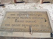 The unknown buried of the Great Depression era memorial marker.