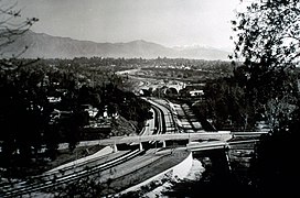 York Boulevard bridge (background) and The Marmion Way (foreground) bridge over the Arroyo Seco Parkway in 1940