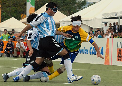Brazil plays Argentina in the Final of the Football for 5 (for the blind) at the 2007 Parapan American Games in Rio de Janeiro