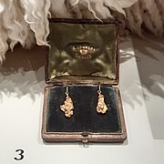 Pair of earrings made from gold nuggets by E. Johnson of Dublin