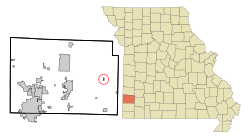 阿维拉在贾斯珀县及密苏里州的位置（以红色标示）