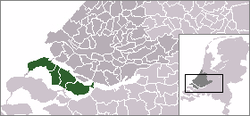 Highlighted position of Goeree-Overflakkee in a municipal map of South Holland