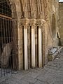St. Nicholas Cathedral, Famagusta, Cyprus, Loggia Bembo, detail of the entrance, circa 1480s. The heraldic devices of the Bembo family are on the abaci of the pillars and visible on the end of the marble seat.