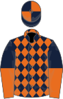 Dark blue and orange diamonds, halved sleeves, quartered cap